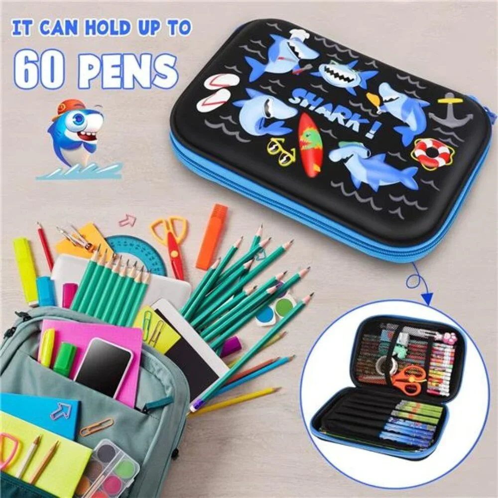 Cool Shark Pencil Case for Boys: 3D EVA Organizer‎ with Compartments for School